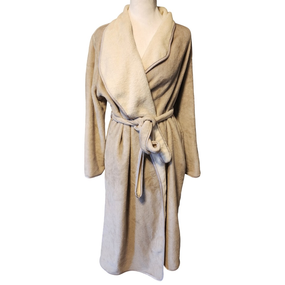 Koolaburra by UGG Womens Tan Fleece Shawl Collar Belted Long Robe Size Small